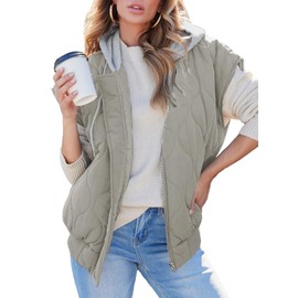 EVALESS Hooded Puffer Vest Women Warm Sleeveless Quilted Ladies Vests Sleeveless Lightweight with Pockets Grey Small