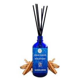 Sandalwood Reed Diffuser Set, 3.4 Oz Diffuser, 6 Reed Diffuser Sticks, Home Fragrance | Sandalwood, Cedarwood, Saffron & Cinnamon, Scent Oil Diffuser Reeds, Bathroom & Office Decor 100 ml