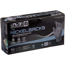 Mechanix Wear: 6 Mil Nickelback Nitrile Gloves with Sweat Absorbing Liner, Latex and Powder Free, Disposable Gloves, Textured Grip, 50 pack, Cleaning and Mechanic Work Gloves (Gray 6 mil, Medium)