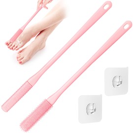 2 Pack Toe Cleaning Brush,15.7" Long Handle Silicone Foot Scrubber Bath Brush Bathroom Cleaner for Seniors Elderly Men and Women (Pink)