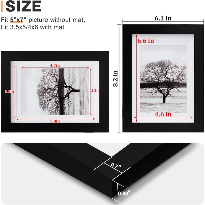 Egofine 5x7 Picture Frame Made of Solid Wood, Display Pictures