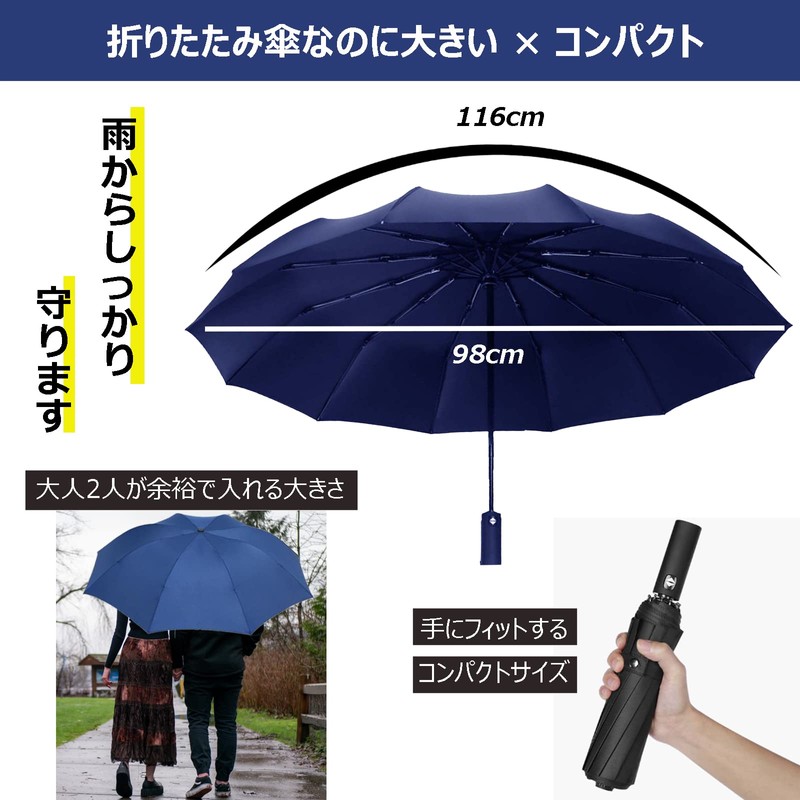 Men's Folding Umbrella, Parasol, Umbrella with 12 Ribs, Reinforced for