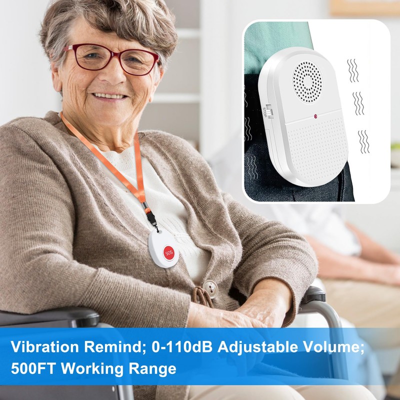 Daytech Wireless Caregiver Pager Vibration Alert System, SOS Emergency Call