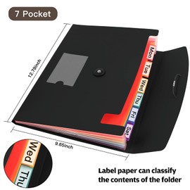 7 Pocket Accordian File Folders, Expanding File Folder A4 Letter Size Paper Portable Document Organizer-Black