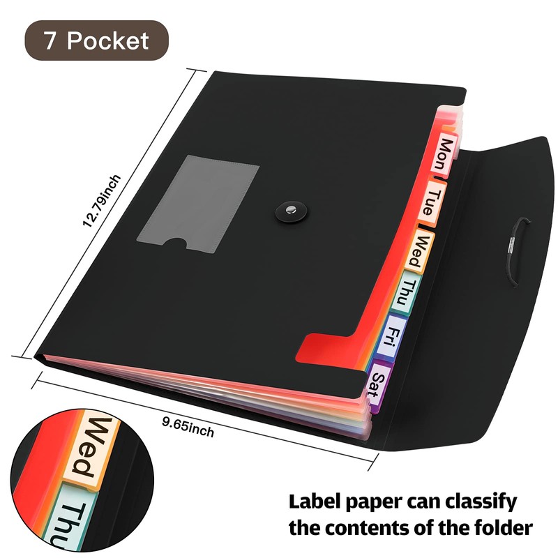 7 Pocket Accordian File Folders, Expanding File Folder A4 Letter