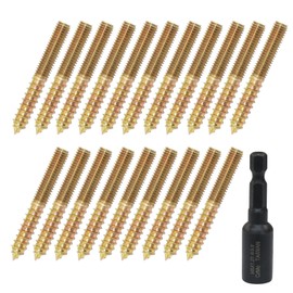 Jiozermi 20 Pcs M8 x 60mm Hanger Bolts, Double Head Screws Self Drilling Wood Dowel Screws with Hanger Bolt Driver, Carbon Steel Fasteners for Stairs, Furniture, and DIY Projects