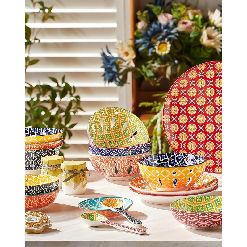 Metahom Ceramic Berry Basket, 6" Colorful Fruit Bowl, Round Berry