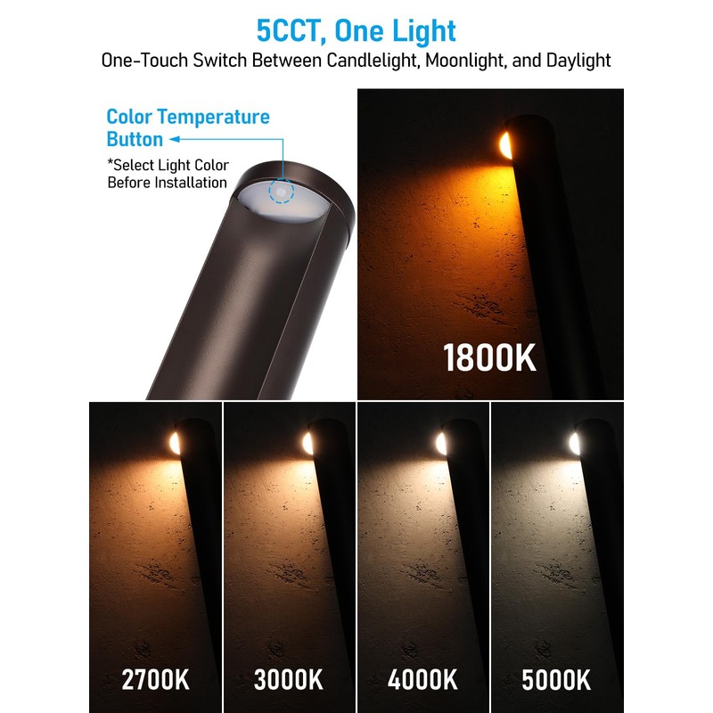 LEONLITE Low Voltage Landscape Lights 5CCT, 5W Anti-Glare LED Pathway