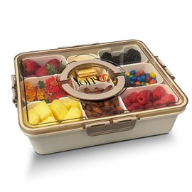 JONSOO Snackle Box Container, Divided Serving Tray with Lid and Handle – Dishwasher Safe Charcuterie Board and Snack Organizer for Beach Picnics, Refrigerator Storage, Parties, Holidays, and Travel