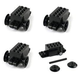 Pull Back Motor for Building Blocks Cars, 4 Pack, with Train Wheel and Axle, MOC Brick DIY Educational Toy Accessory