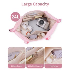 Narwey Puffer Gym Bag for Women Girls, Weekender Duffle Bag for Travel with Wet Pocket, Carry on Personal Item Travel Bag, Puffy Overnight Duffel Bag, Hospital Bag for Labor and Delivery (Pink)