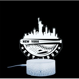City Baseball Night Light 3D Illusion Acrylic Lamp 16 Colors Change Room Decor Baseball Sports Fans Gift (New York)