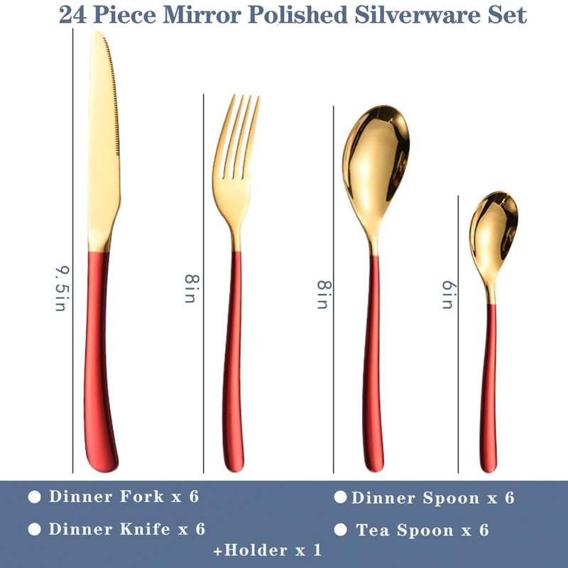 Caliamary 24 Pieces Silverware Set, Stainless Steel Flatware Set with