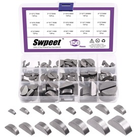 Swpeet 150Pcs 15 Sizes 3mm 4mm 5mm 6mm 8mm 10mm Woodruff Keys Half Moon Semicircle Bond Key Hardware Metric Assortment Kit for Fasteners Mechanical Industry