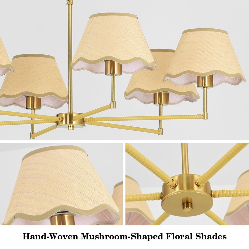 KUSSCO 6-Light Boho Rattan Chandelier 39″ Rattan Pendant Light with