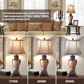 Hamucd 27" Set of 2 Tall Farmhouse Rustic Table Lamps for Living Room,3-Color Temperature Dimmable Western Bedroom Lamps for Night Stands Traditional Antique Decor (Brown)