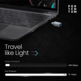 PORTENTUM 3 units USB c to USB Adaptor 3.0 (3.1) Adapter with 10Gb Speed, Premium Zinc Body with High Heat Resistance - USB to Type C Adapter Weighing Only 5 Grams