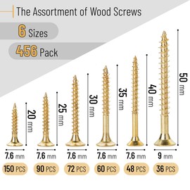 Mr. Pen- Wood Screws Assortment Kit, 456 pcs, 6 Sizes, Gold Wood Screws Phillips Tips, Assorted Screws, Screw Assortment, Screw Set Assortment, Assorted Wood Screws Set, Flat Head Screws