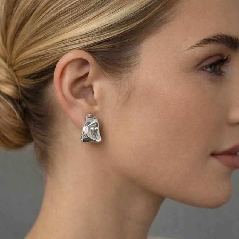 ZENCHEER Chunky Clip On Earrings for Women, 14K Gold/Silver Statement