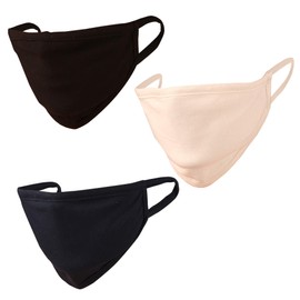 Touchstone Soft Cotton Knitted Face Mask -Comfortable Washable Double Layer-Small Size for Women (Pack of 3). Blue Black White