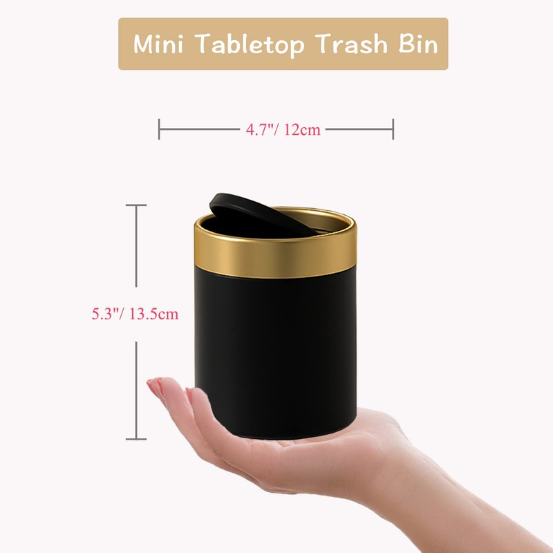 JILLICK Mini Trash Can with Lid, Metal Small Tiny Mini