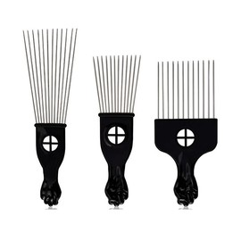 KHQBG Black Metal Afro Pick Combs for Curly Hair - Detangle & Style Comb for Women and Men, Durable Plastic & Metal, Fist Design for Hair Styling, Perfect for Wigs (3 Pack Hair Comb, Count, 3)
