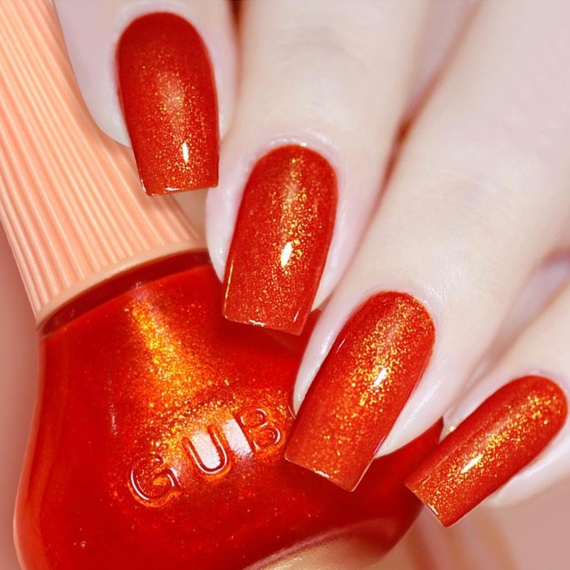 COSMOO Gold Red Shimmer Nail Polish, 12ml Quick Dry Nail