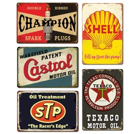 Vintage Metal Tin Signs Retro Garage Signs For Men Wall Decorations Old Car Shop Posters Oil And Gas Station Sign Man Cave Decor 5 Pces 8×12 Inch