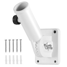 Flag Pole Holder Brackets, BONWIN 1" Flag Pole Mounting Bracket with Hardwares for House Wall Porch, 1" Inner Diameter, 180° Adjustable Multi Positions, Aluminium Alloy(1 Pack White, Multi-Positions)
