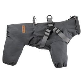 PAWBOSE Dog Raincoat with Harness for Small and Medium Dogs, Adjustable Waterproof Dog Rain Jacket,Reflective Rainproof Puppy 4 Legs Raincoat-Grey,L