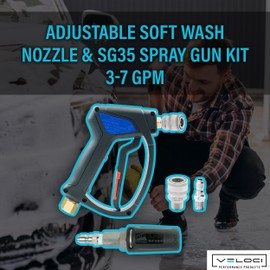 MTM Hydro AJH Soft Wash Stainless Steel Adjustable Fan Nozzle and SG35 Spray Gun Kit for Pressure Washer, Compatible with Downstream Units, 3-7 GPM Commercial Grade