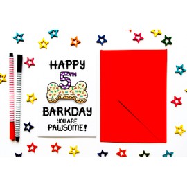 Fifth Birthday Card For Fur Baby, Furry Child, Puppy, 5TH Barkday, Family Pet, Birthday Card For The Dog