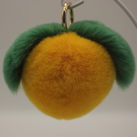 ZhichunLee Adorable Fruit and Vegetable-Shaped Rex Rabbit Fur Bag Charms - A Blend of Fashion and Eco-Consciousness (YellowPeach)