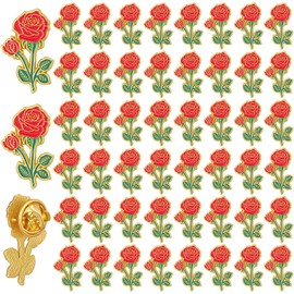 Cunno 48 Pcs 24/48 Pcs Red Rose Lapel Pins Bulk 1.1 Inch Rose Flower Enamel Brooch Badge Pins for Women Men Metal Souvenir Floral Pin Gifts for Valentine Clothes Bags Hats Backpack