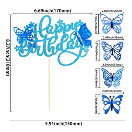 25 piezas de decoración para tartas de cumpleaños con diseño de mariposas 3D para decoración de tartas de cumpleaños para baby shower, decoración de tartas de cumpleaños, suministros de fiesta de mariposa, color azul