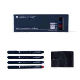 Butterfly Board 0.5mm Ultra Fine Whiteboard Pencils Set of 4 (Black, Blue, Red)