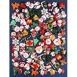 Kalolary 100 adornos variados, resina, lisos, manualidades de Navidad, miniatura, decoración de Santa, muñeco de nieve, árbol, campana, dijes, funda