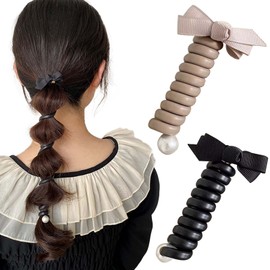 Wire Pony Hair Accessories, Set of 2, Hair Accessor Coil Pony Women's Popular Hair Elastic Arrangement Wire Hair Elastic Casual Elegant Hair Braiding Products (Black, Pink)