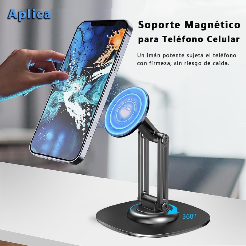 Soporte Celular Magnético Escritorio, Base Metálica Plegable, Soporte Magnético para