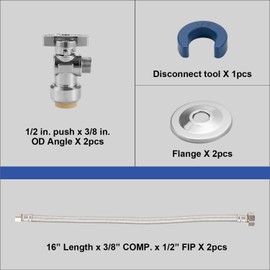 WMAXPFIT(2 Pack) 16 Inch Faucet Water Supply Line 3/8 Inch Female Comp. x 1/2 Inch FIP, Faucet Flexible Water Connector Hose, Stainless Steel Braided Water Supply Line (16 INCHES ANGLE KIT)