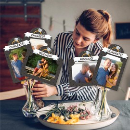 Big Dot of Happiness Just Engaged - Black and White - Engagement Party Picture Centerpiece Sticks - Photo Table Toppers - 15 Pieces