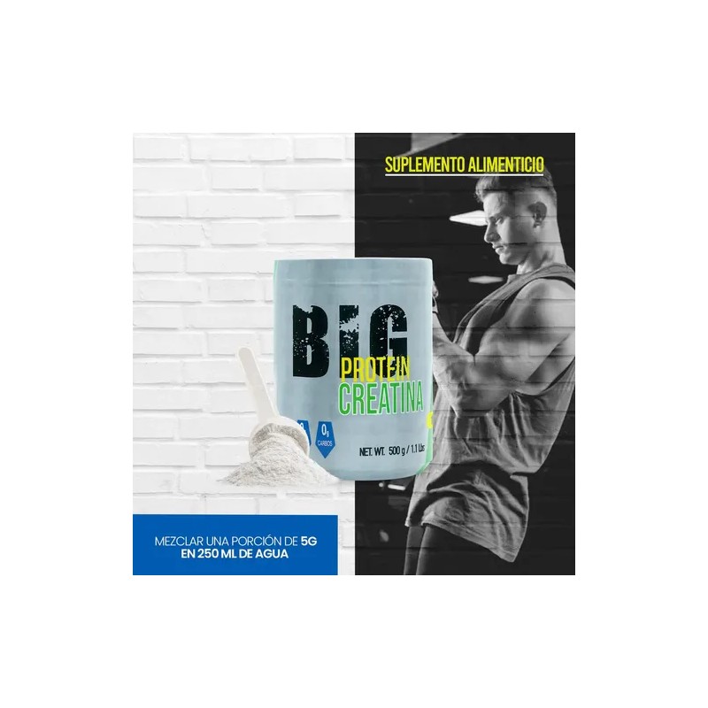 Creatina Monohidratada 500 Gramos Big Protein 100 Servicios Sabor Moras