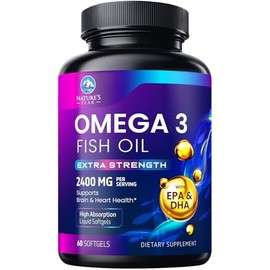 Natures Peak Suplemento de aceite de pescado Omega 3 de 2400 mg, de origen sostenible, cápsulas blandas de Omega-3 de triple potencia, que favorece