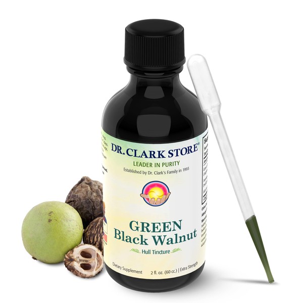 Dr Clark Store Green Black Walnut Hull Tincture - Highly Potent Formula with Black Walnut Extract - All Natural Intestine Support Black Walnut Tincture Comes with a Dropper, 2 fl. oz (60cc)