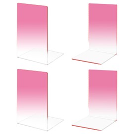 2 Pairs Acrylic Bookends, MSDADA Acrylic Book Ends for Book Shelves, Non-Slip Desktop Book Organizer Stationery Bookracks for School Supplies Library Books Office Book Holder(Pink)