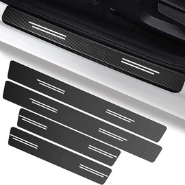 4 Pieces Car Door Sill Protector, Car Door Threshold Protector, Vehicle Door Sill Decoration Steps, Universal Waterproof Door Threshold Strips Exterior Accessories for Truck SUV (BZ 04)