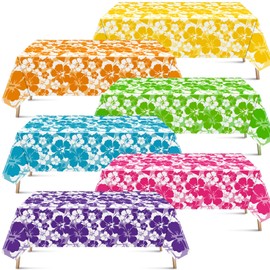 Nitial 6 Pcs Hawaiian Hibiscus Party Tablecloths Plastic Disposable Luau Table Covers for Tropical Ahola Luau Tiki Bar Party Supplies Summer Beach Pool Birthday Decorations, 108 x 54 Inch