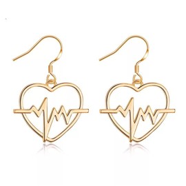 coadipress Hollowing Geometric Peach Heart Heartbeat Love Earrings for Women Simplicity Wave Line ECG Ripple Love Electrocardiogram Lifeline Earrings Birthday Gifts (Gold)