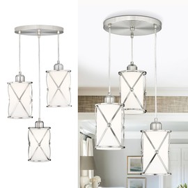 Osimir Brushed Nickel Dining Room Chandelier Light Fixture, 3-Light Pendant Lighting with Frosted Glass, Modern Kitchen Island Cluster Hanging Pendant Lights for Sink, CH9176BNW3
