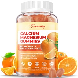 Calcium Magnesium Zinc Gummies with Vitamin D3 & K2 - High Absorption Magnesium Glycinate 400mg - Sugar Free Calcium Supplement - Support Nerve Muscle Mood & Immunity - for Adults Men Women Kids